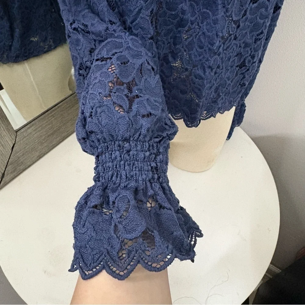 Free People Blue Ruffled Olivia lace Blouse
